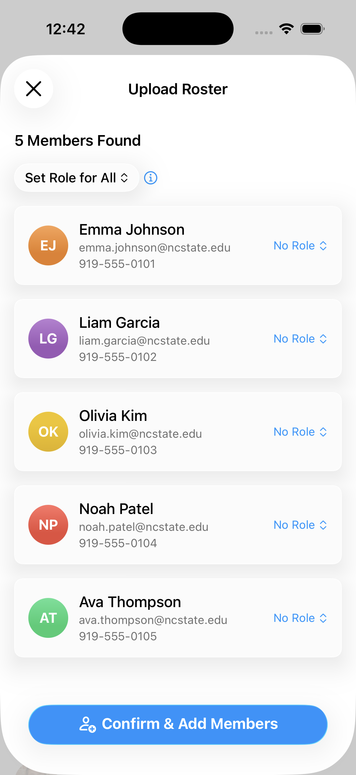 The parsed roster rows ready for review
